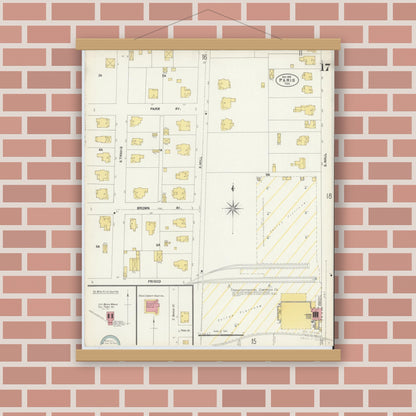 Old map wall art mockup — magnetic wood frame on brick wall — Sanborn Fire Insurance Map from Paris, Lamar County, Texas (1902), Sheet #0017