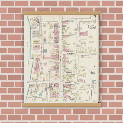 Old map wall art mockup — magnetic wood frame on brick wall — Sanborn Fire Insurance Map from Catskill, Greene County, New York (1884), Sheet #0003