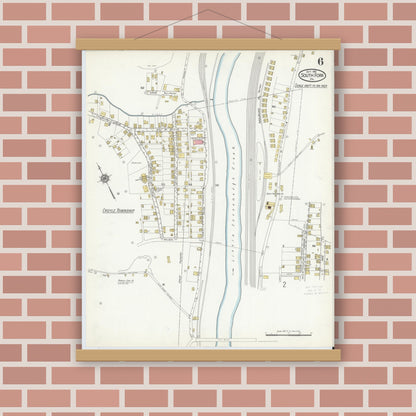 Old map wall art mockup — magnetic wood frame on brick wall — Sanborn Fire Insurance Map from South Fork, Cambria County, Pennsylvania (1916), Sheet #0006