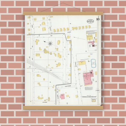 Old map wall art mockup — magnetic wood frame on brick wall — Sanborn Fire Insurance Map from Brenham, Washington County, Texas (1906), Sheet #0010