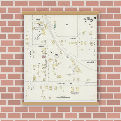 Old map wall art mockup — magnetic wood frame on brick wall — Sanborn Fire Insurance Map from Deckertown, Sussex County, New Jersey (1890), Sheet #0003