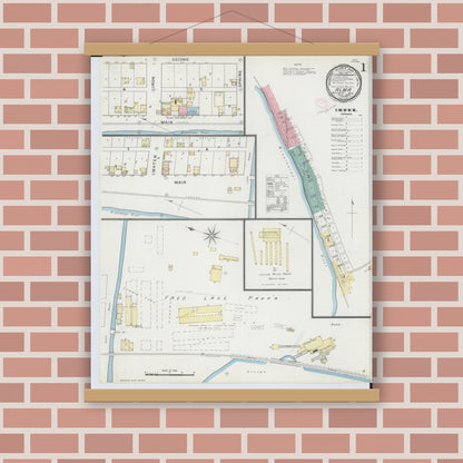 Old map wall art mockup — magnetic wood frame on brick wall — Sanborn Fire Insurance Map from Alma, Buffalo County, Wisconsin (1894) - Complete Map Set