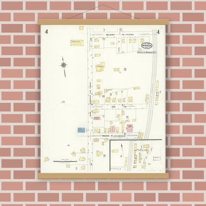 Old map wall art mockup — magnetic wood frame on brick wall — Sanborn Fire Insurance Map from Wanaque, Passaic County, New Jersey (1923), Sheet #0004