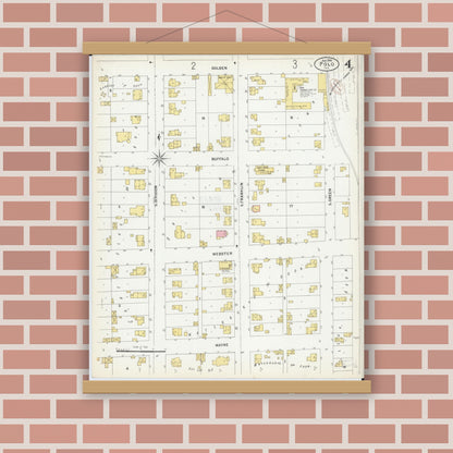 Old map wall art mockup — magnetic wood frame on brick wall — Sanborn Fire Insurance Map from Polo, Ogle County, Illinois (1899), Sheet #0004