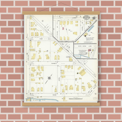 Old map wall art mockup — magnetic wood frame on brick wall — Sanborn Fire Insurance Map from Palatka, Putnam County, Florida (1915), Sheet #0015
