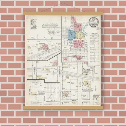 Old map wall art mockup — magnetic wood frame on brick wall — Sanborn Fire Insurance Map from Anderson, Madison County, Indiana (1886) - Complete Map Set