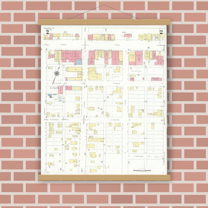 Old map wall art mockup — magnetic wood frame on brick wall — Sanborn Fire Insurance Map from Monahans, Ward County, Texas (1940), Sheet #0002