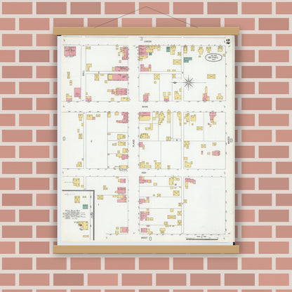 Old map wall art mockup — magnetic wood frame on brick wall — Sanborn Fire Insurance Map from Bethel, Clermont County, Ohio (1904), Sheet #0002