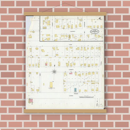Old map wall art mockup — magnetic wood frame on brick wall — Sanborn Fire Insurance Map from Carbondale, Jackson County, Illinois (1906), Sheet #0004