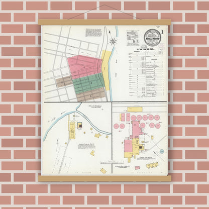 Old map wall art mockup — magnetic wood frame on brick wall — Sanborn Fire Insurance Map from White Haven, Luzerne County, Pennsylvania (1903), Sheet #0001