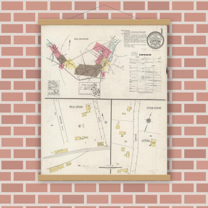 Old map wall art mockup — magnetic wood frame on brick wall — Sanborn Fire Insurance Map from Upton, Worcester County, Massachusetts (1922) - Complete Map Set