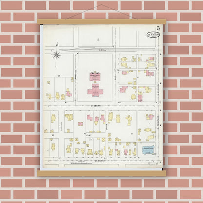 Old map wall art mockup — magnetic wood frame on brick wall — Sanborn Fire Insurance Map from Marion, Marion County, Ohio (1895), Sheet #0005