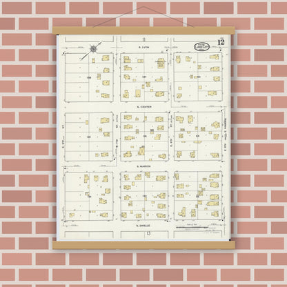 Old map wall art mockup — magnetic wood frame on brick wall — Sanborn Fire Insurance Map from Lake City, Wabasha County, Minnesota (1921), Sheet #0012