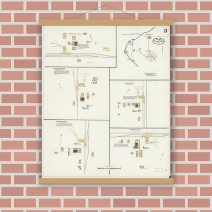 Old map wall art mockup — magnetic wood frame on brick wall — Sanborn Fire Insurance Map from Thurber, Erath County, Texas (1905), Sheet #0003