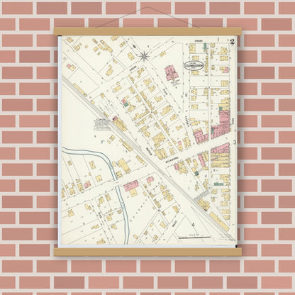 Old map wall art mockup — magnetic wood frame on brick wall — Sanborn Fire Insurance Map from Columbus Grove, Putnam County, Ohio (1901), Sheet #0002