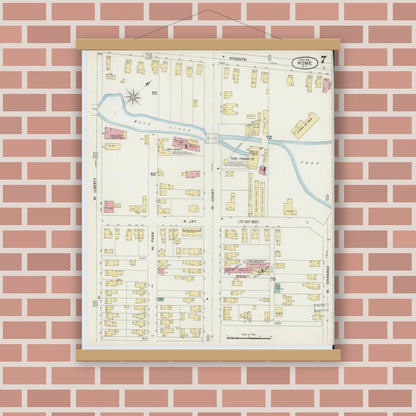 Old map wall art mockup — magnetic wood frame on brick wall — Sanborn Fire Insurance Map from Rome, Oneida County, New York (1894), Sheet #0007