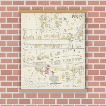 Old map wall art mockup — magnetic wood frame on brick wall — Sanborn Fire Insurance Map from Marietta, Washington County, Ohio (1915), Sheet #0007