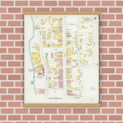 Old map wall art mockup — magnetic wood frame on brick wall — Sanborn Fire Insurance Map from Catskill, Greene County, New York (1903), Sheet #0003