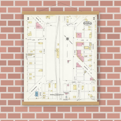 Old map wall art mockup — magnetic wood frame on brick wall — Sanborn Fire Insurance Map from Auburndale, Polk County, Florida (1924) - Complete Map Set