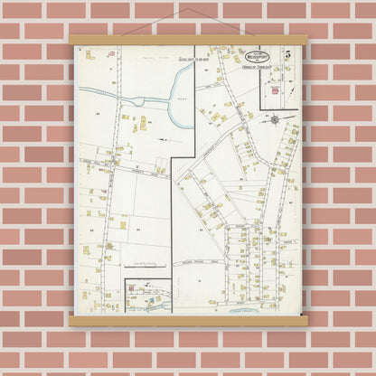 Old map wall art mockup — magnetic wood frame on brick wall — Sanborn Fire Insurance Map from Weissport, Carbon County, Pennsylvania (1915), Sheet #0005