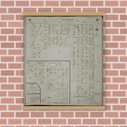 Old map wall art mockup — magnetic wood frame on brick wall — Sanborn Fire Insurance Map from Herrin, Williamson County, Illinois (1947), Sheet #0017