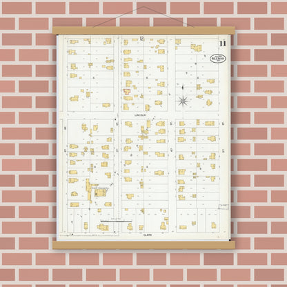 Old map wall art mockup — magnetic wood frame on brick wall — Sanborn Fire Insurance Map from Neenah, Winnebago County, Wisconsin (1900), Sheet #0011