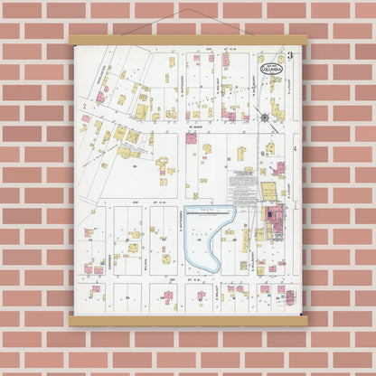 Old map wall art mockup — magnetic wood frame on brick wall — Sanborn Fire Insurance Map from Columbia, Monroe County, Illinois (1919), Sheet #0003