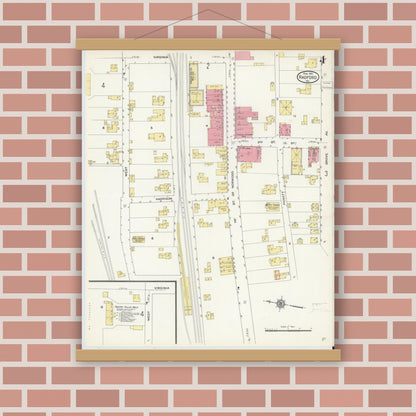 Old map wall art mockup — magnetic wood frame on brick wall — Sanborn Fire Insurance Map from Radford, Independent Cities, Virginia (1913), Sheet #0004