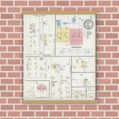 Old map wall art mockup — magnetic wood frame on brick wall — Sanborn Fire Insurance Map from Bremen, Marshall County, Indiana (1892) - Complete Map Set