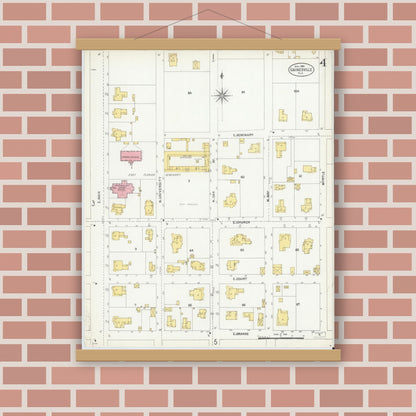 Old map wall art mockup — magnetic wood frame on brick wall — Sanborn Fire Insurance Map from Gainesville, Alachua County, Florida (1903), Sheet #0004