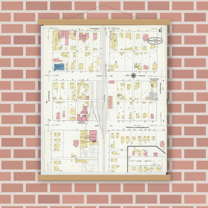 Old map wall art mockup — magnetic wood frame on brick wall — Sanborn Fire Insurance Map from Upper Sandusky, Wyandot County, Ohio (1911), Sheet #0006