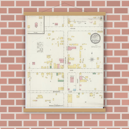 Old map wall art mockup — magnetic wood frame on brick wall — Sanborn Fire Insurance Map from Hillsboro, Orange County, North Carolina (1894) - Complete Map Set