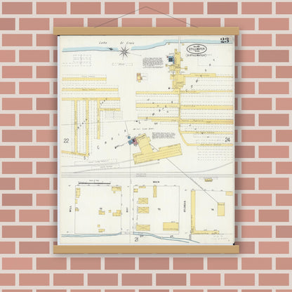 Old map wall art mockup — magnetic wood frame on brick wall — Sanborn Fire Insurance Map from Stillwater, Washington County, Minnesota (1898), Sheet #0023