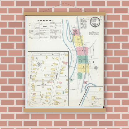 Old map wall art mockup — magnetic wood frame on brick wall — Sanborn Fire Insurance Map from Franklin, Warren County, Ohio (1892) - Complete Map Set