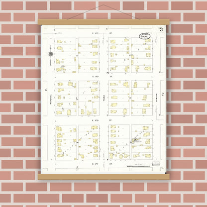 Old map wall art mockup — magnetic wood frame on brick wall — Sanborn Fire Insurance Map from Boone, Boone County, Iowa (1909), Sheet #0003