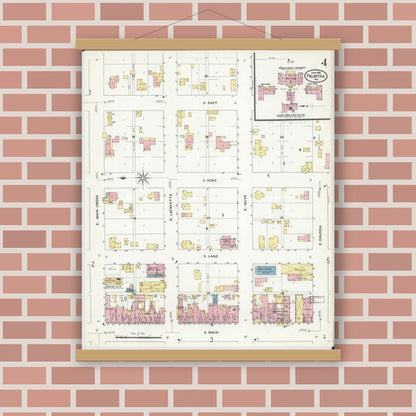 Old map wall art mockup — magnetic wood frame on brick wall — Sanborn Fire Insurance Map from Palmyra, Marion County, Missouri (1909), Sheet #0004