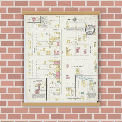 Old map wall art mockup — magnetic wood frame on brick wall — Sanborn Fire Insurance Map from Centreville, Saint Joseph County, Michigan (1899), Sheet #0001