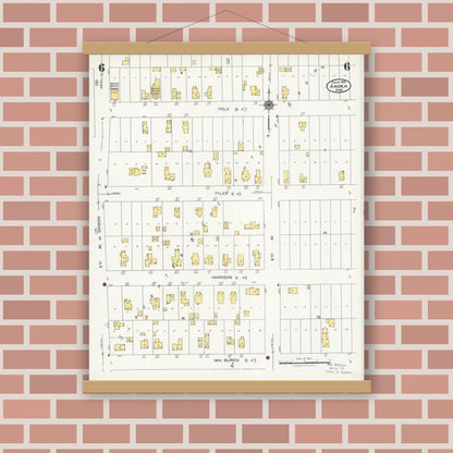 Old map wall art mockup — magnetic wood frame on brick wall — Sanborn Fire Insurance Map from Anoka, Anoka County, Minnesota (1925), Sheet #0006