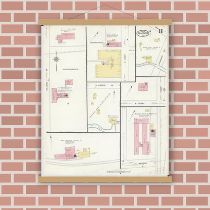 Old map wall art mockup — magnetic wood frame on brick wall — Sanborn Fire Insurance Map from Belvidere, Boone County, Illinois (1912), Sheet #0011