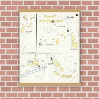 Old map wall art mockup — magnetic wood frame on brick wall — Sanborn Fire Insurance Map from Slatington, Lehigh County, Pennsylvania (1908), Sheet #0008