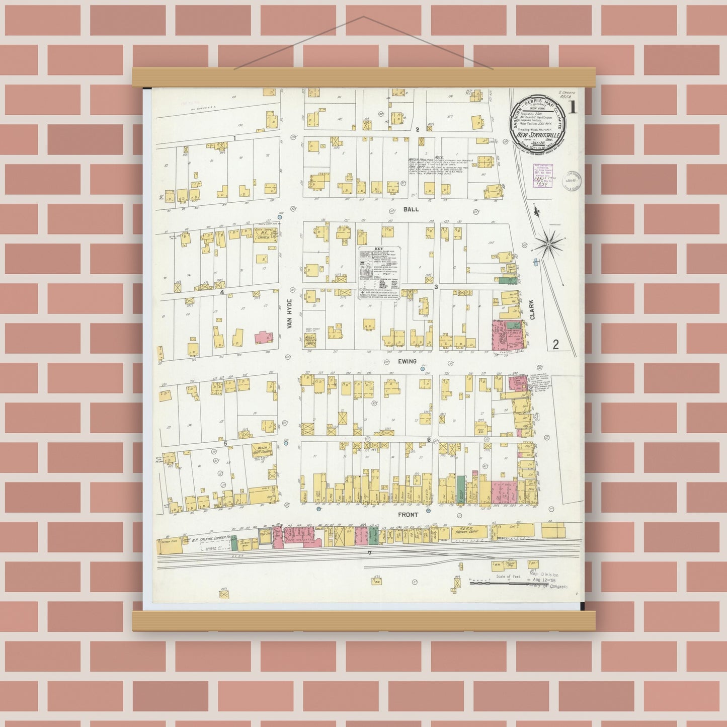 Old map wall art mockup — magnetic wood frame on brick wall — Sanborn Fire Insurance Map from New Straitsville, Perry County, Ohio (1901) - Complete Map Set
