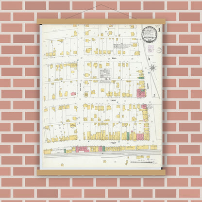 Old map wall art mockup — magnetic wood frame on brick wall — Sanborn Fire Insurance Map from New Straitsville, Perry County, Ohio (1901) - Complete Map Set