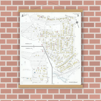 Old map wall art mockup — magnetic wood frame on brick wall — Sanborn Fire Insurance Map from Mingo Junction, Jefferson County, Ohio (1946), Sheet #0005