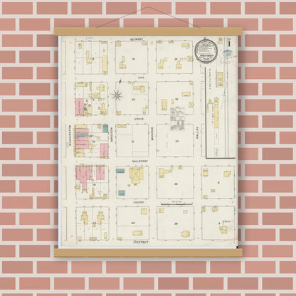 Old map wall art mockup — magnetic wood frame on brick wall — Sanborn Fire Insurance Map from Kaufman, Kaufman County, Texas (1894) - Complete Map Set