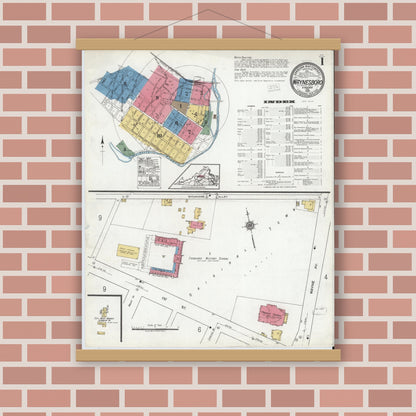 Old map wall art mockup — magnetic wood frame on brick wall — Sanborn Fire Insurance Map from Waynesboro, Independent Cities, Virginia (1920) - Complete Map Set