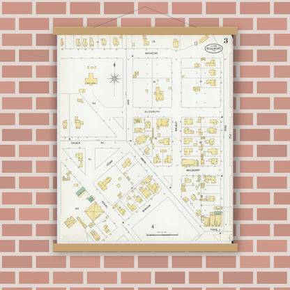 Old map wall art mockup — magnetic wood frame on brick wall — Sanborn Fire Insurance Map from Beaumont, Jefferson County, Texas (1899), Sheet #0003