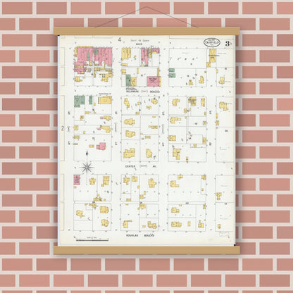 Old map wall art mockup — magnetic wood frame on brick wall — Sanborn Fire Insurance Map from Fairfield, Wayne County, Illinois (1901), Sheet #0003