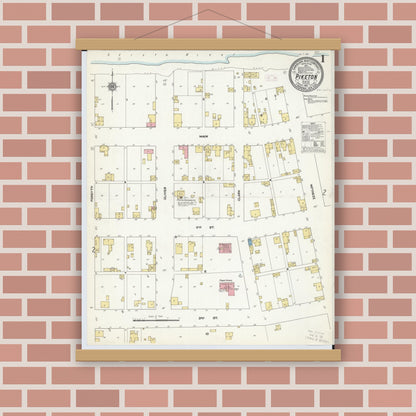 Old map wall art mockup — magnetic wood frame on brick wall — Sanborn Fire Insurance Map from Piketon, Pike County, Ohio (1911) - Complete Map Set