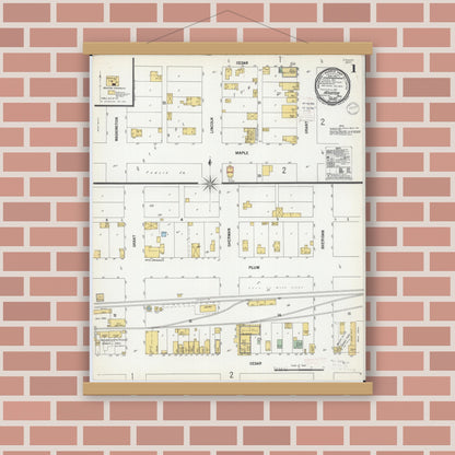 Old map wall art mockup — magnetic wood frame on brick wall — Sanborn Fire Insurance Map from Houston, Houston County, Minnesota (1900), Sheet #0001