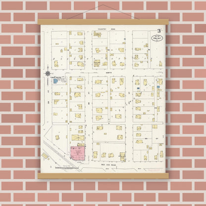 Old map wall art mockup — magnetic wood frame on brick wall — Sanborn Fire Insurance Map from Walnut, Bureau County, Illinois (1921), Sheet #0003